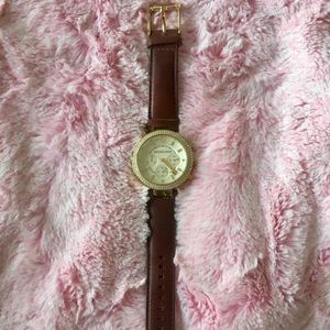 Michael Kors  crystal studded leather band watch
